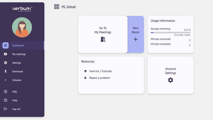 VerbumMeetings Dashboard page